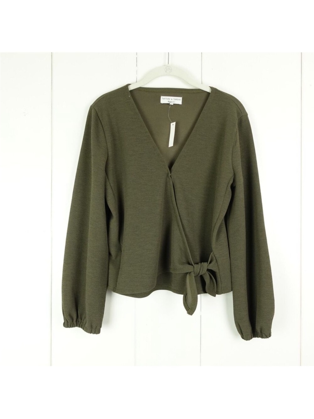 Madewell Olive Green Wrap Tie Long-Sleeve Blouse